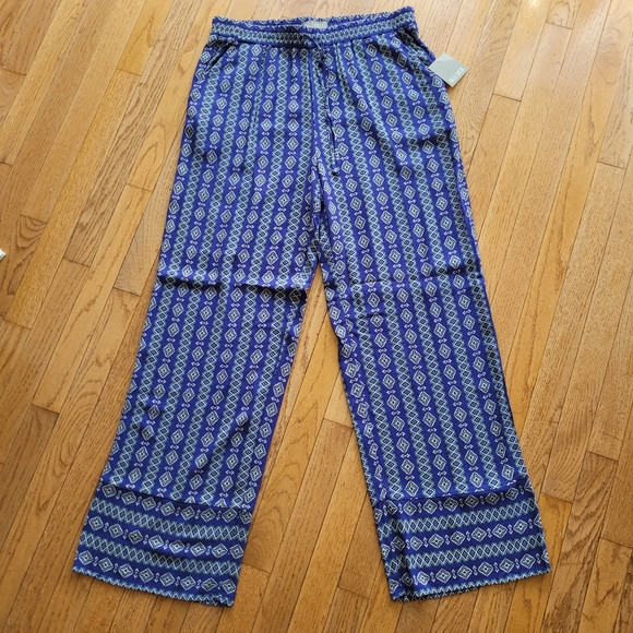 NWT Falls Creek Pull On Pants Women's Blue Purple Flowy Bohemian Size L - Picture 1 of 12
